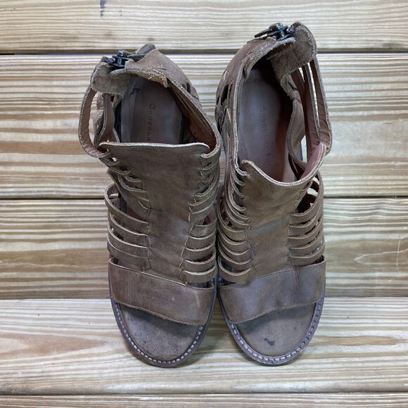 Chocolat Blu Womens EU 38 US 7.5-8 Block Heel Sandals Brown Leather Woven Shoes - Picture 7 of 10